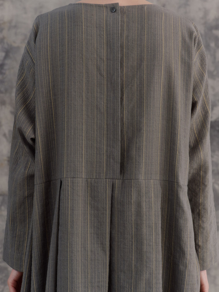 Grey Gold Stripe Back Buttoned Dress C1234