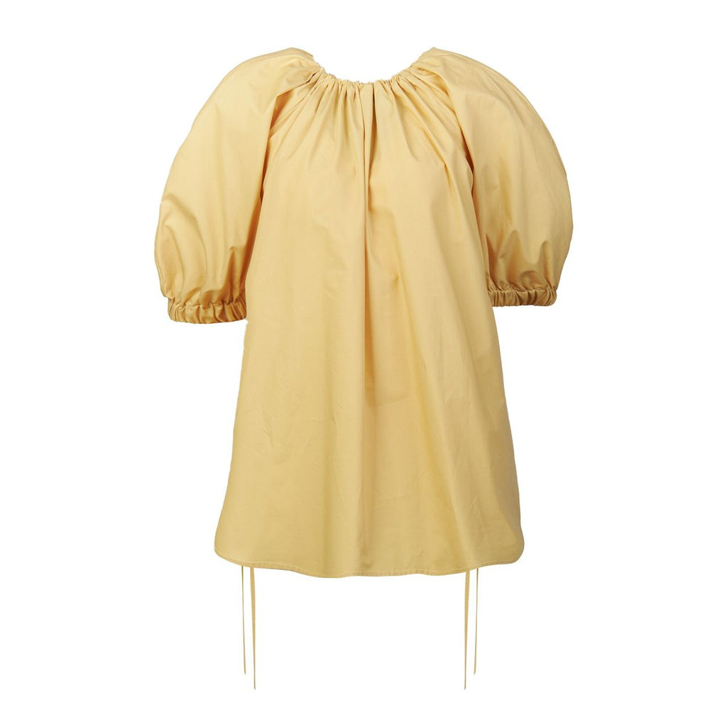 PUFF-SLEEVED COTTON BLOUSE YELLOW BEIGE