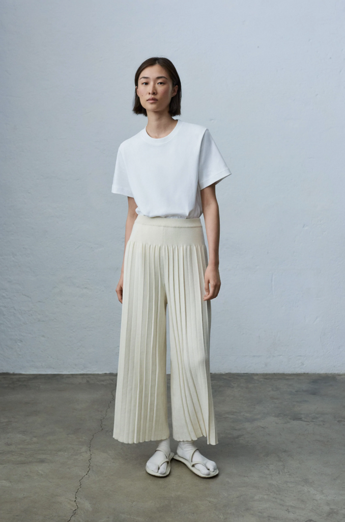 PLEATED KNIT PANTS NATURAL