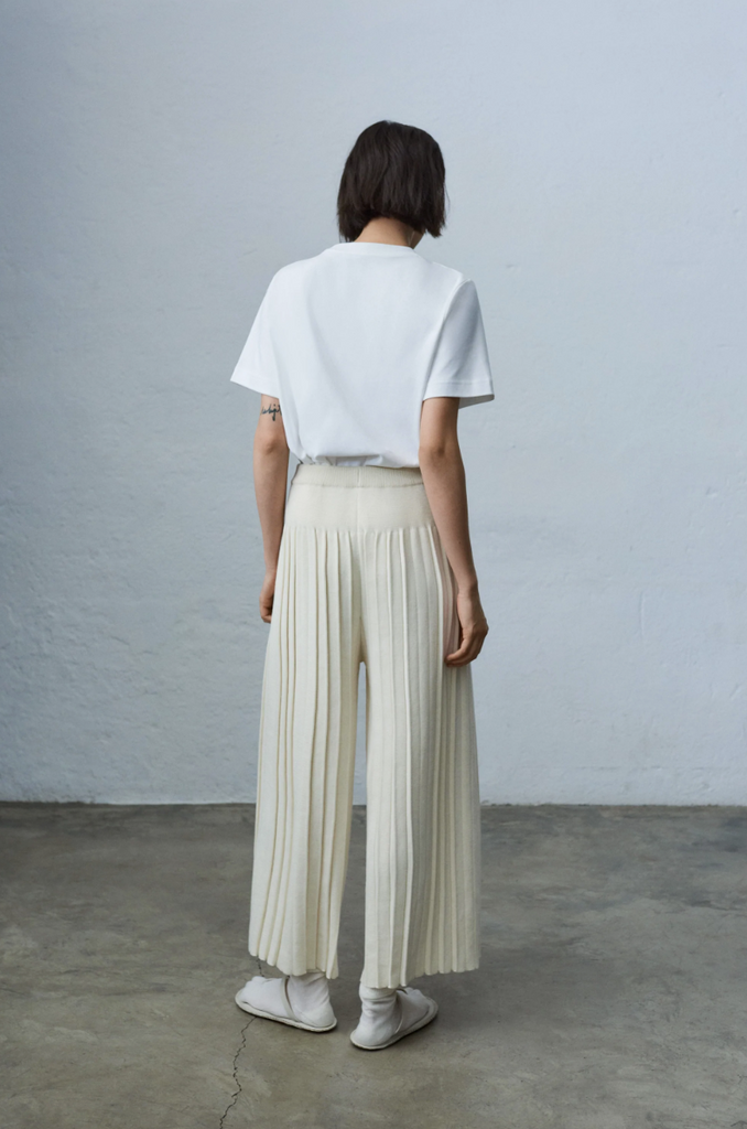 PLEATED KNIT PANTS NATURAL