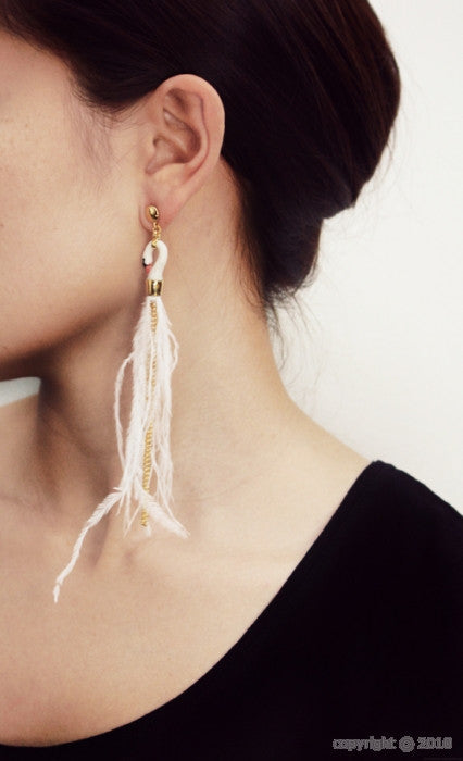 White Swan Earrings with Feather