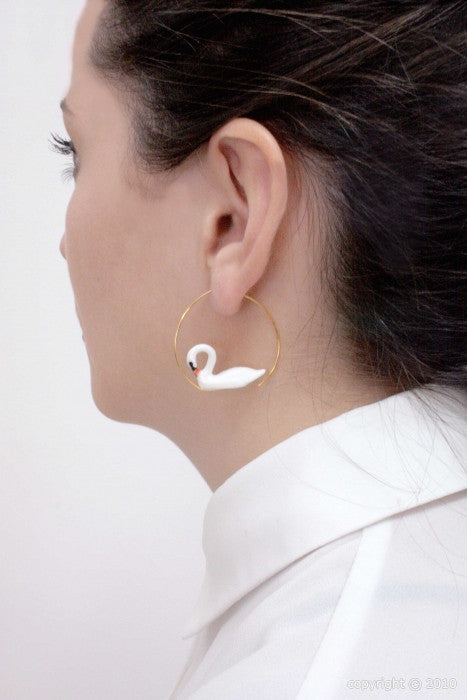 White swan Creoles Earrings